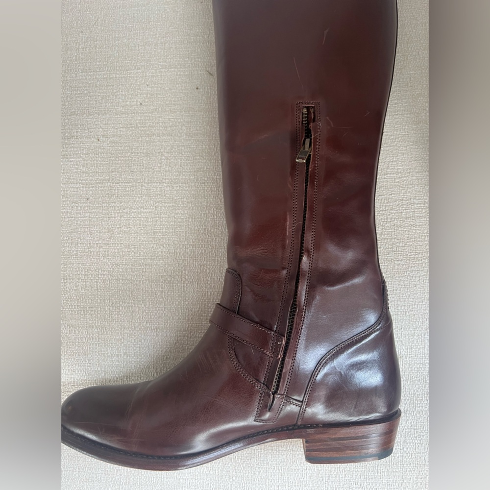 Frye Dorado Buckle Brown Tall Leather Boots 8 Box says 8.5 - Picture 4 of 15